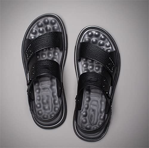 Men Shoes Vintage Real Leather Non-Slip Beach Slip-On Sandals Travel Slippers Black Brown(43)4