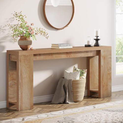 Tribesigns Table Console, 160 x 29,5 x 85 cm, Table d'entrée en Bois de Style Maison de Campagne pour entrée, Couloir, Salon, Chêne