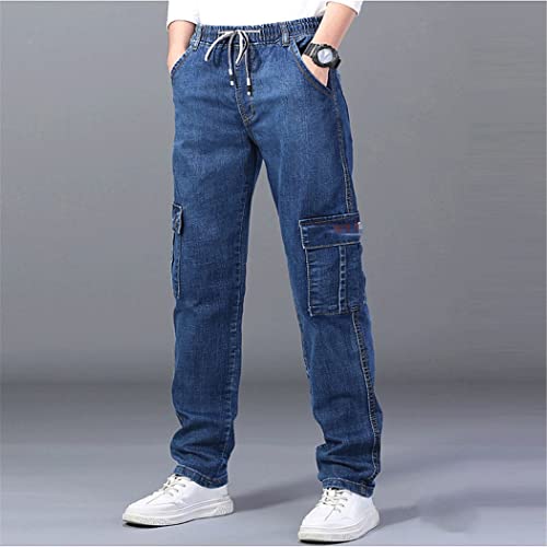 Jean cargo de voyage homme à poches et taille élastique bleu