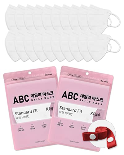 20 Pcs Kf94 Daily Disposable Abc Bird Beak Type Face Mask - 3 Layers Protective Filter Cup Ergonomic Standard Fit For Adult Premium Breathable Safety Masks With Complimentary Mask Strap, White #TOP22