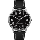 Diese hochwertige Uhr hat ein Schwarz Leder band ( 21 cm Länge und 18 mm Breite) mit einer Dornschließe