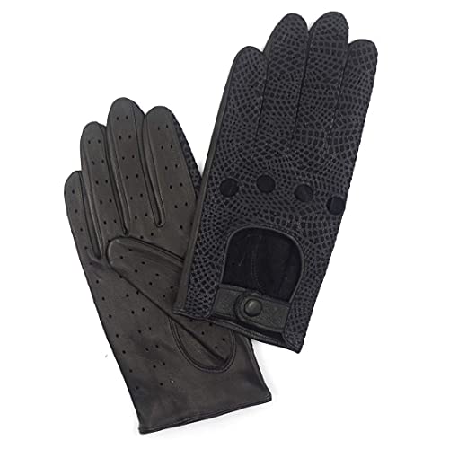Harssidanzar Leather Driving Gloves,Genuine Lambskin Unlined Driving Gloves For Ladies Gl009,Snakeblack, Size L #TOP3