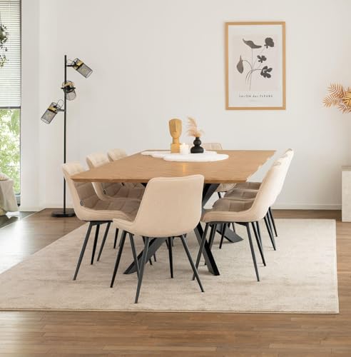 Home Deluxe – Set Tavolo Da Pranzo Avencia Con 8 Sedie Ikalo Crema – Colore: Fishbone Oak Dimensioni: 200 X 76 X 120 Cm, Piedi Stellati I Gruppo Da Pranzo Allungabile Tavolo Da Pranzo Mobili - 2
