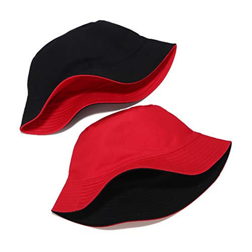 Solid Color Bucket Hat Simple Fisherman Cap Packable Reversible Sun Hat For Women, Men (Red Black) #TOP3