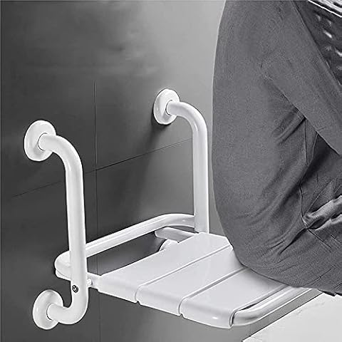 RYUNQ Wall Mounted Shower Seat, Foldable Bath Stool, Non-Slip Bathroom Wall Chair with Armrests Space-Saving Bath Bench for Bathing Elderly Disabled and Limited Mobility, Home Sauna Bathroom Use Cover