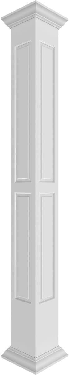 Ekena Millwork 12"W x 10'H Premium Square Non-Tapered Double Raised Panel PVC Endura-Craft Column Kit, Crown Capital & Base