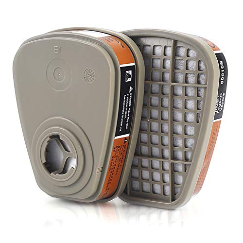 6001 Filter Cartridges for Respirator - Multi Acid Gas Organic Vapor Cartridge Filter, Dust-Proof, Pollen and Chemical Cartridges Compatible with 6200, 6800, 7502, FF402 Respirator（2 Pack)