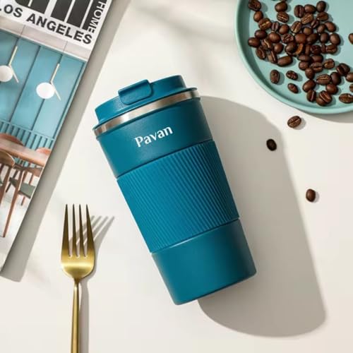 Image of Giftana Personalized Coffee Tumbler 510ml, Brownie Brittle, Valentines Day Card Gift Set for Men & Women, Valentine's Day Gifts for Girlfriend Boyfriend, Valentine Gift for Husband Wife Her Him- Blue
