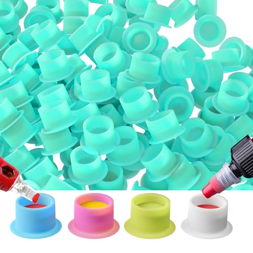 200pcs Tattoo Ink Cup - Cyan Disposable Silicone Tattoo Pigment Holder for Eyebrow