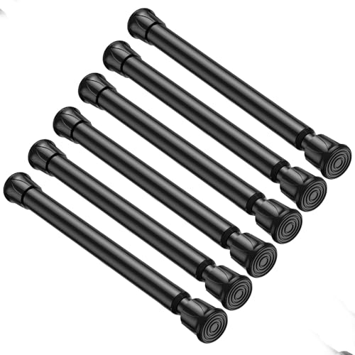 Image of 6 Pack Spring Tension Curtain Rod 8 to 12.5 Inch, DIY Mini Tension Rods No Drill for Slim Window Cupboard Closet Sidelights, Black