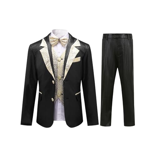 Cloudstyle Boys Suit 3 Pieces Formal Outfit Kids Slim Fit Fashion Set for Party Black-Golden