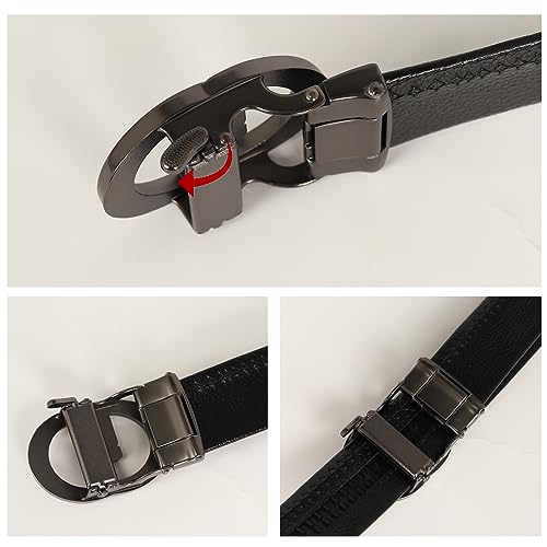 Image of Aurolran Men&Womens Leather Dress Belt Business Automatic Buckle Belt Color-Black Silver Gold