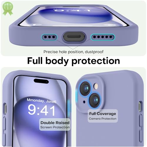 Image of LOVE 3000 Compatible with iPhone 15 Case, [Smooth Silicone Full Coverage Camera] [8ft Drop Protection], Soft Microfiber Lining Full Body Protective Case for iPhone 15 6.1 inch - Lavender Grey