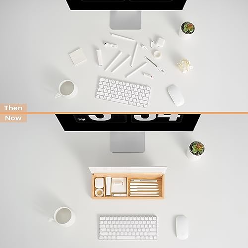 Desktop Glass Dry Erase Whiteboard with Wooden Storage Box for Office Supplies, Keyboard Stand, Desk White Board with Drawer for Stationary, Marker & Eraser Included, Yeoux (White) - Image 7