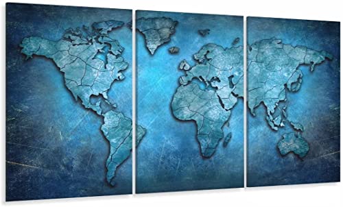 Quadro Mapa Mundi Antigo Azul Decorativo Sala Quarto 125x60