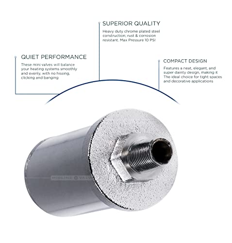 Midline Valve 6J363-5 Steam Radiator Air Vent; Heat Regulator Valve; Straight Mount; 1/4 In. Mip; Chrome Plated Steel (5 Pack) #TOP1