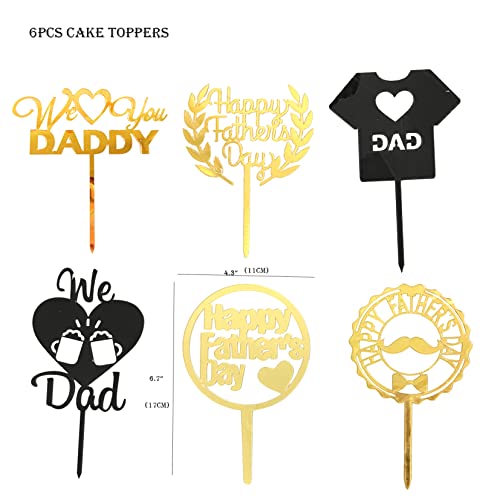 6 Pcs Gold Happy Father's Day Day Cake Topper We Love Daddy Cake Decoration Dad`s Birthday Cake Toppers For Father's Birthday Party,Father's Day Party Dad Birthday Decorations #TOP2