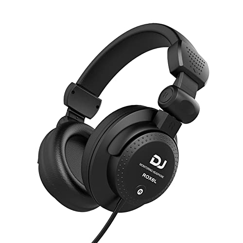 Roxel RDJ V55 DJ Monitoring Headphones 50mm Driver for Extended Response & Closed Back Design 2.5 Meters Coiled Cable 6.35mm Plug Adapter for Mixing and Hifi Equipments