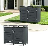 Ollewiellan Lot de 2 cache poubelles pour 2 poubelles de 120 l et 240 l, construction en acier revêtu par pulvérisation, verrouillable avec 2 serrures, couleur anthracite