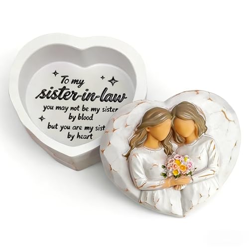 AlevaHive Sister in Law Figurine Small Keepsake Box - Unique Sister-in-Law Gifts for Mothers Day Birthday Christmas Wedding, Hand-Painted Resin Jewelry Keepsake Box