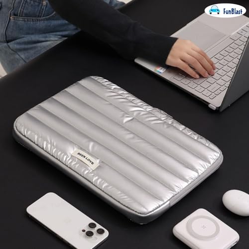 Image of FunBlast Padded Laptop Cover Bag - Laptop Sleeve Bag, Multifunctional Shockproof, Waterproof Laptop Case, 14 Inches Business Bags for Business, Travel, College (Silver)