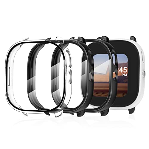 Polyjoy 3 Pack Screen Protector Compatible with Verizon Gizmo Watch Disney Edition Kids Smartwatch, Full Coverage PC Hard Case with Tempered Glass - Clear + Black + Blackï¼Not Compatible with Gizmo 3ï¼