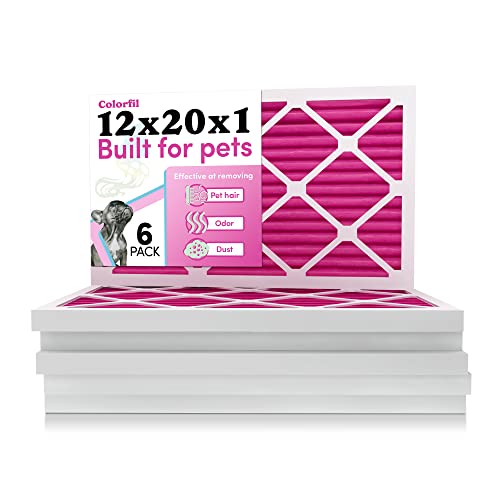 Image of 12x20x1 Air Filter by Colorfil | Color Changing Filters for Cat and Dog Odor | MERV 8 Furnace AC Filter for Pet Hair and Dust | 11.5 inchx19.5 inchx0.75 inch Exact Size | Pack of 6