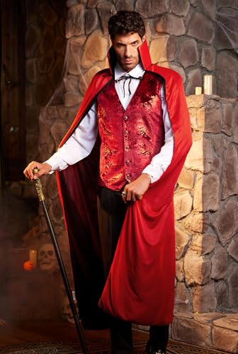 Fantasia de Halloween masculina capa de diabo cosplay gola alta festa baile de máscaras 140 cm/55 po