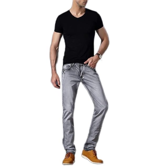 Basic Classic Mens Casual Slim Jeans Men Washed Stretch Denim Regular Fit Waist for Jean