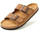 GONKOS®, Sandalias Piel Autentica Corcho Natural, Hebillas ajustables al Pie, Sandalias piel Hombre Sandalia Piel Mujer de Calidad Hechas en España, Ante Muscade Talla 43