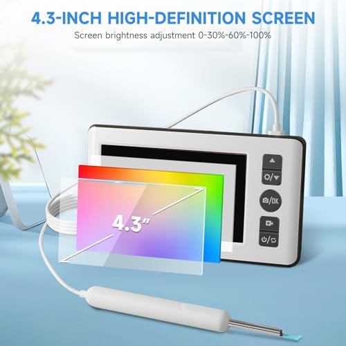 Ohrenreiniger Kamera, 4,3 ’’ 1080p HD Professionelle Ohrenschmalz Entferner Otoskop mit 6 LED-Endoskop, 3,5mm Ohr Kamera mit 64G Kinder- und Erwachsenenkarte, Plug -and -Play