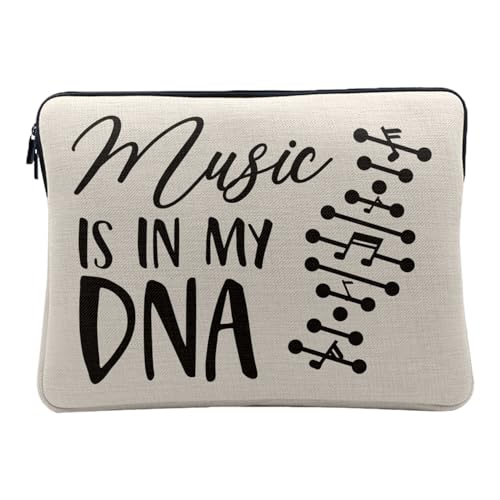 Housse ordinateur aspect lin imprimé musique 12-13 pouces