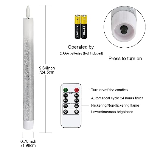 Image of Silver Flameless Taper Candles Battery Operated with Remote Timer, Real Wax 3D Wick Flickering LED Taper Candles Dinner Wedding Holiday Decor(6 Pack, 0.78 x 9.64 Inches)
