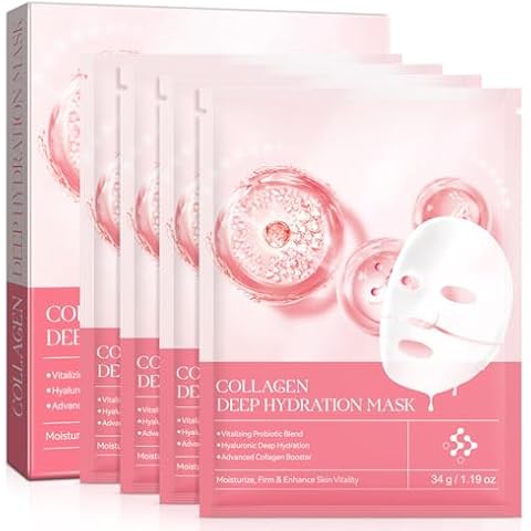HUALIJIA Collagen Face Mask, Hydrating Overnight Hydrogel Collagen Mask for Women, Deep Collagen Anti Wrinkle Lifting Mask for All Skin Types, Pore Minimizing, Elasticity Improvement, 34g x4ea Cover