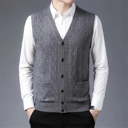Men Wool Knitted Vest Cardigan Autumn Winter Sleeveless V-Neck Single-Breasted Sweaters2