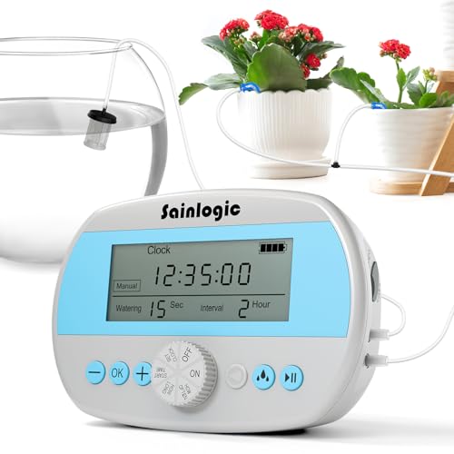 Sainlogic Automatic Plant Waterer for 15 Potted Plants, Smart Self Watering System with Humidity Monitor Display
