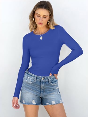 ANRABESS Women Long Sleeve Shirts Rib Knit Slim Fit Tops Basic Tee Spring Outfits Casual T-Shirt Underscrubs Layer Clothes Royal Blue Medium — view 2