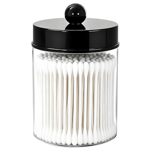 AXX Qtip Dispensador de boticário para banheiro – Recipiente de armazenamento Qtip de plástico transparente para cotonete, Q-Tips, redondo de algodão (F#Preto 1 peça)