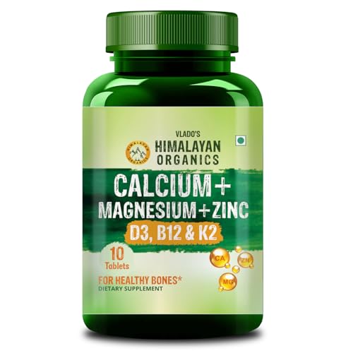 Image of Himalayan Organics Calcium Magnesium Zinc Complex with Vitamin D3, B12 & K2 | Advanced Joint, Muscle, Bone Strength & Enhanced Mineral Absorption Support for Men & Women | 10 Tablets, Pack of 5