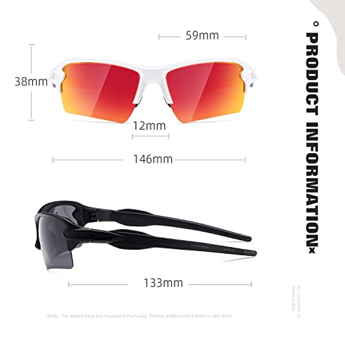 Masdun Polarized Sports Sunglasses For Men Women Half-Frame Riding Sunglasses Baseball Fishing Cycling Running Golf Shades (Black/Grey-White/Orange) #TOP4