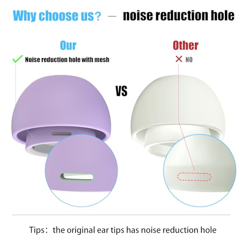 Image of 3 Pairs Replacement Ear Tips for AirPods Pro and 2nd Generation with Noise Reduction Hole, Silicone Ear Tips for AirPods Pro with Portable Storage Box and Fits in Charging Case (S /M /L, Lavender)
