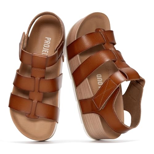 Project Cloud Platform Sandals Women - Comfortable Plush & Soft Insole Ladies Wedges - Non Slip & Lightweight Strap Wedge Sandals for Women 2026 (PHASED,SCOTCH, 10)