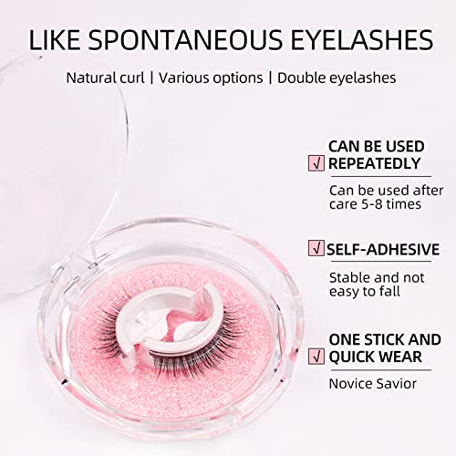 Reusable Self-Adhesive Eyelashes No Glue Needed， No Glue With Brush And Clip， 3D Waterproof False Lashes， Easy To Use 3 Secs To Put On #TOP2