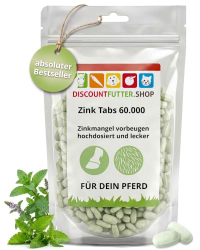 discountfutter.shop - Zink Tabs 60.000 | hoch dosiert Pferde | 600 Stück I mit organischem Zink | frei von Getreide und Zuckerzusatz | 1 Tab = 50 mg Zink