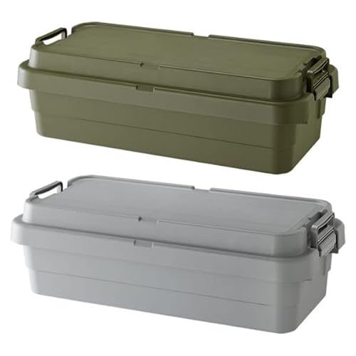 ザッカLab.【まとめ買い2個】リス トランクカーゴ TC-70S LOW 浅型40L (幅78×奥行39×高さ24cm) グリーン×グレー | アウトドア 収納ボックス コンテナボックス 浅い ハーフ 蓋つき 収納ケース 収納BOX 日本製 おしゃれ 座