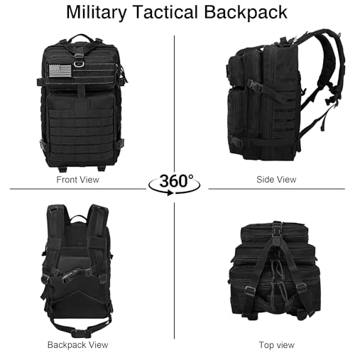 Image of Military Tactical Backpack for Men, 45L 3 Day Assault Pack, Heavy Duty Large Molle Backpack for Outdoor, Hiking, Camping, Black