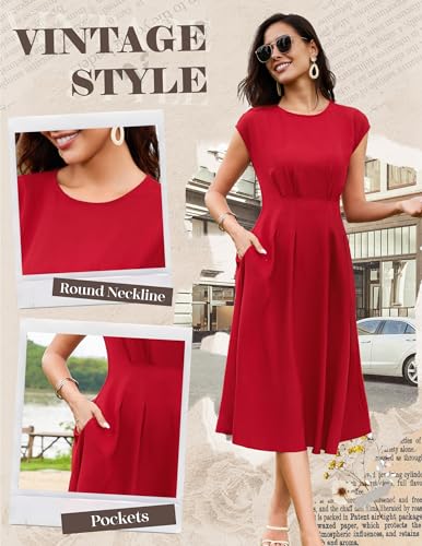 Image of Wedtrend 1940s Dress for Women 1950s Retro Dress Midi Cocktail Wedding Guest Dresses for Women Vintage Dress with Pockets