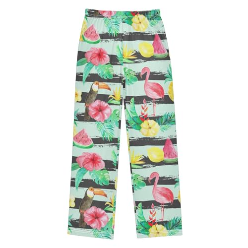visesunny Boys' Pants Watercolor Tropical Flower Jogger Pants Elastic Waist Long Bottoms Trousers with Pockets