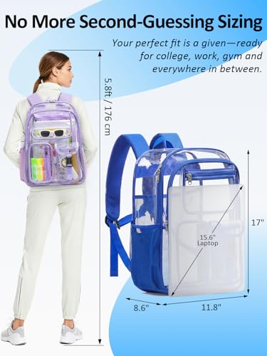 Image of Double-Layer Clear Backpack Heavy Duty, 17 Inch Large Clear Bookbag, Transparent See Through Backpack For School, Work, College, Travel, Sport- Blue