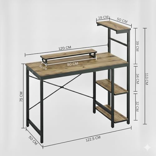Image of TEKAVO Homik Gaming Table | Study Table with Bookshelf | Computer Table for Home Pc| (120x50x75 Cm) | Black | DIY